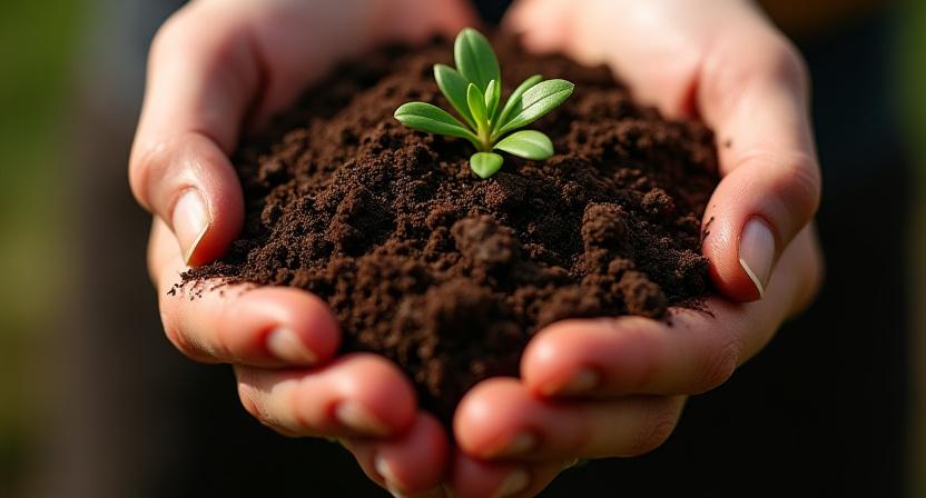 Rich dark organic compost mixed with healthy soil