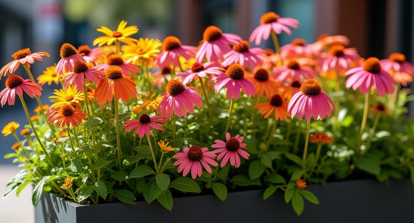Diverse native flowers blooming in an urban garden